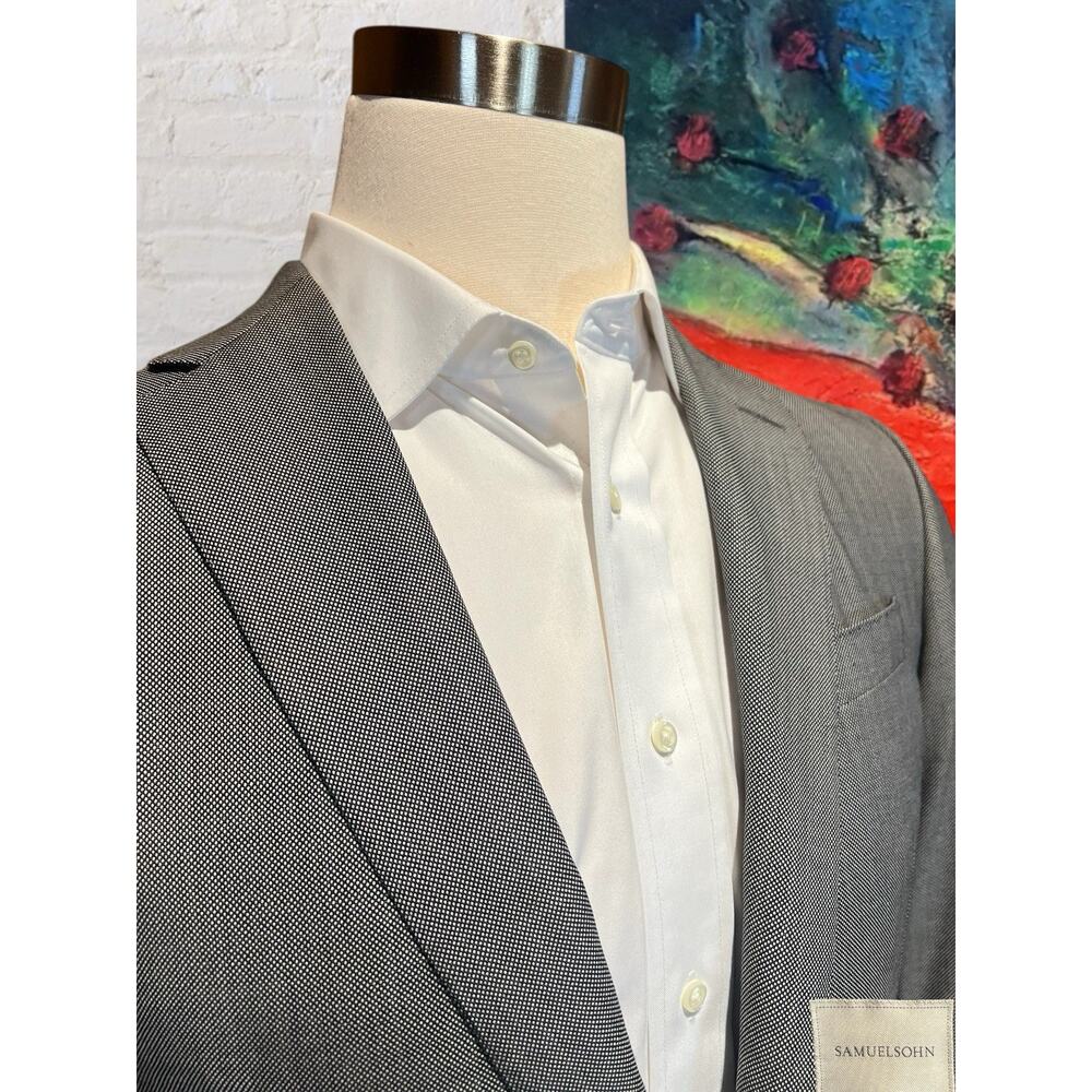 Samuelsohn 40R Black and Gray Birdseye Casual Designer Blazer Sport Jacket - Picture 6 of 15